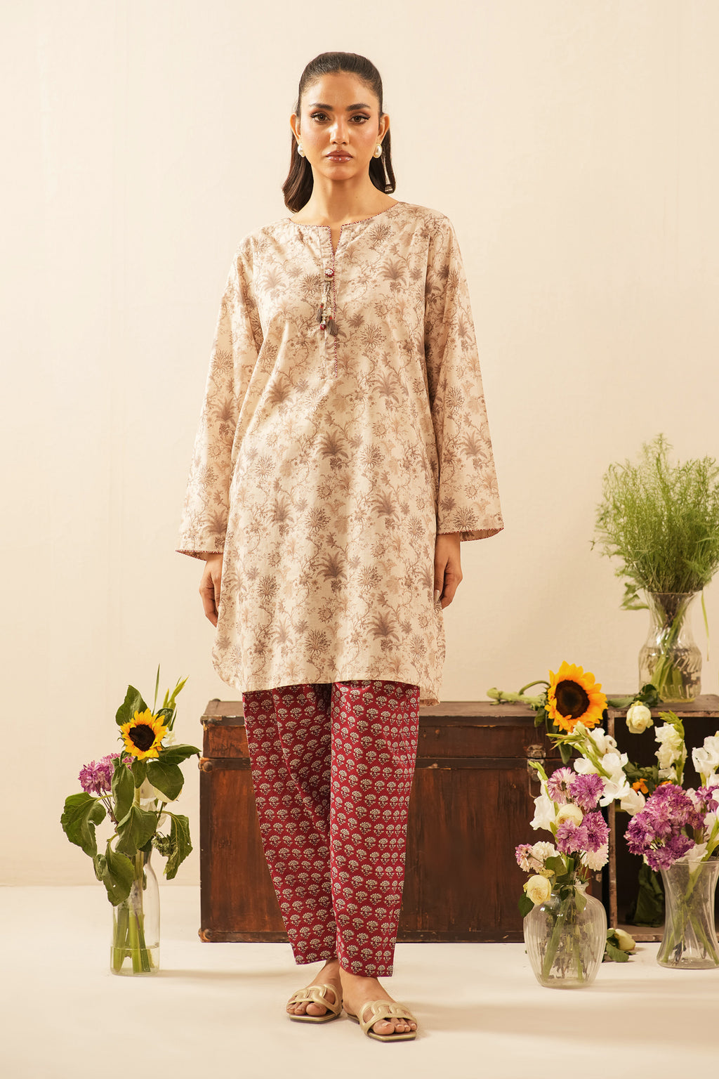 PRINTED CAMBRIC STITCHED 2 PIECE SUIT