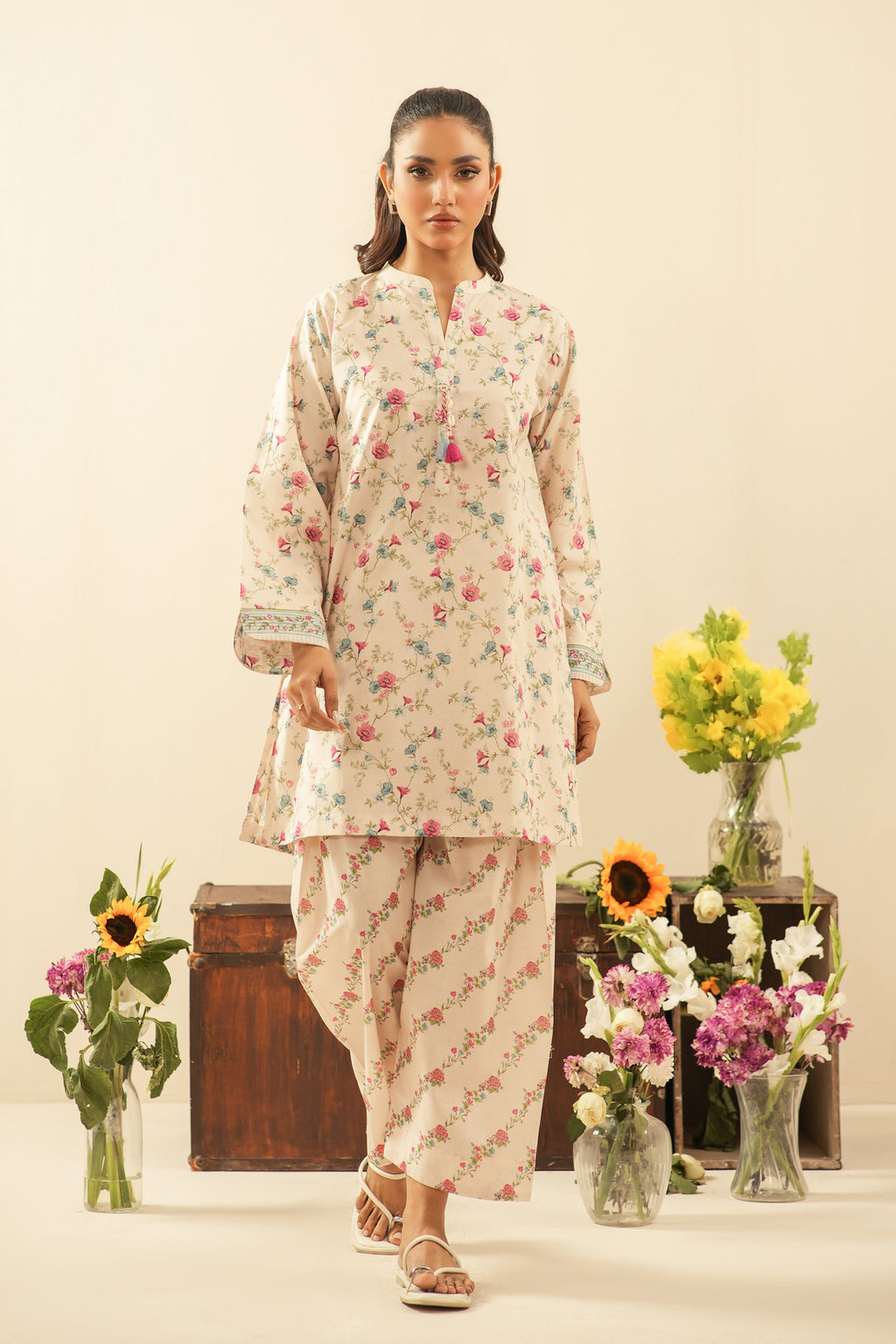 PRINTED CAMBRIC STITCHED 2 PIECE SUIT