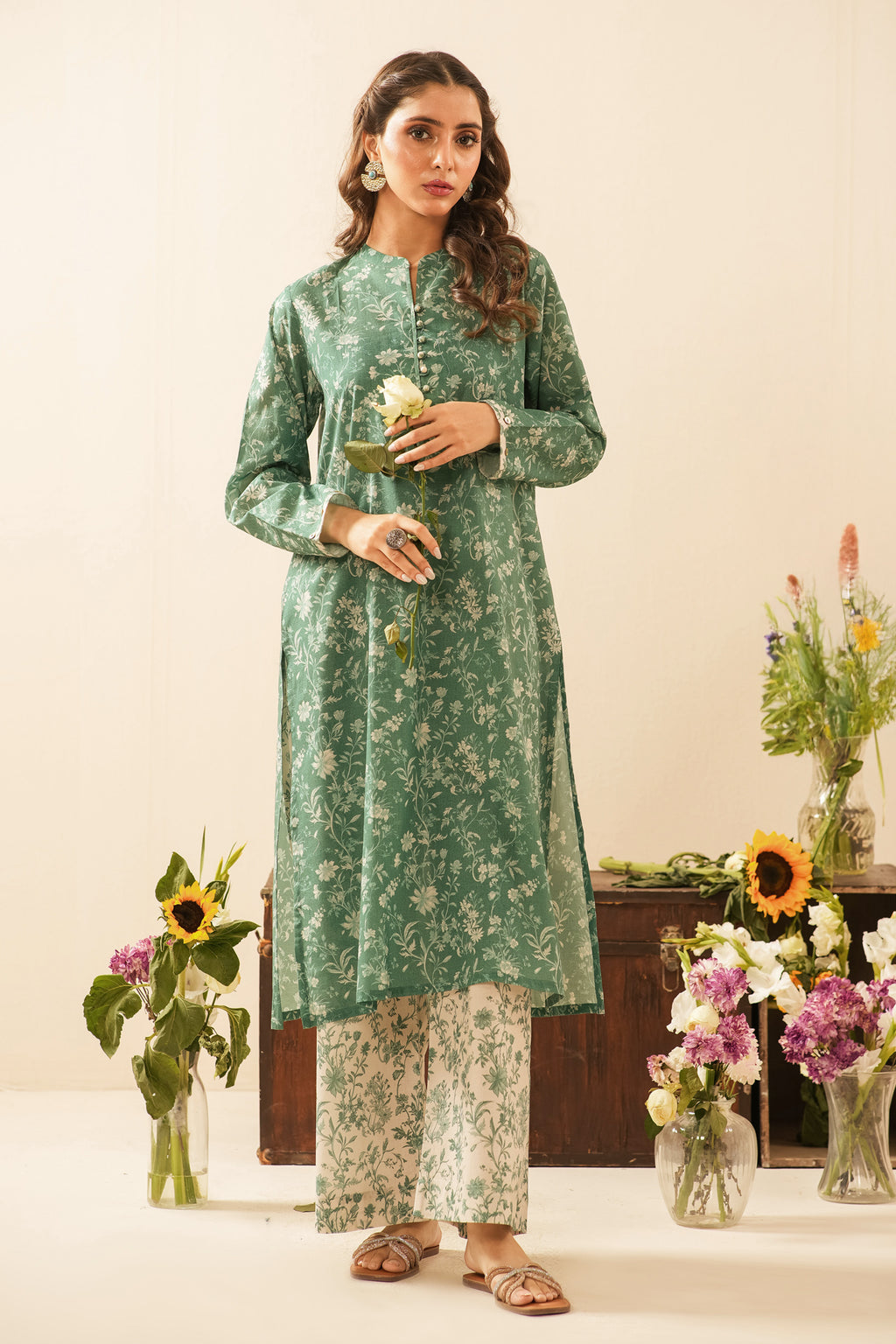 PRINTED CAMBRIC STITCHED 2 PIECE SUIT