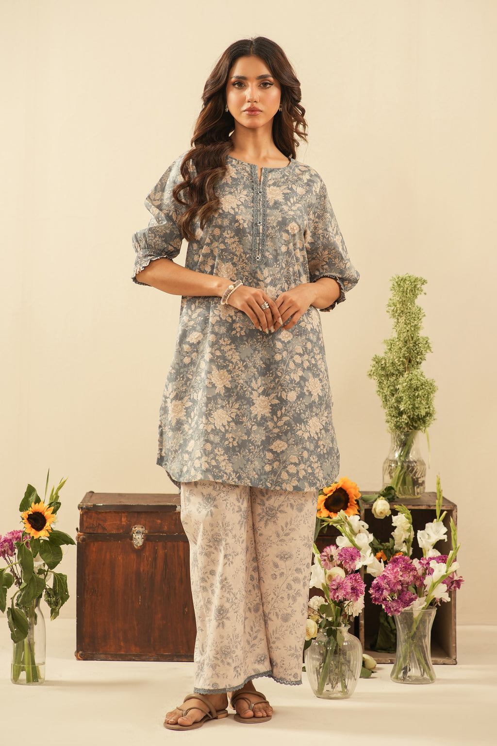 PRINTED CAMBRIC STITCHED 2 PIECE SUIT