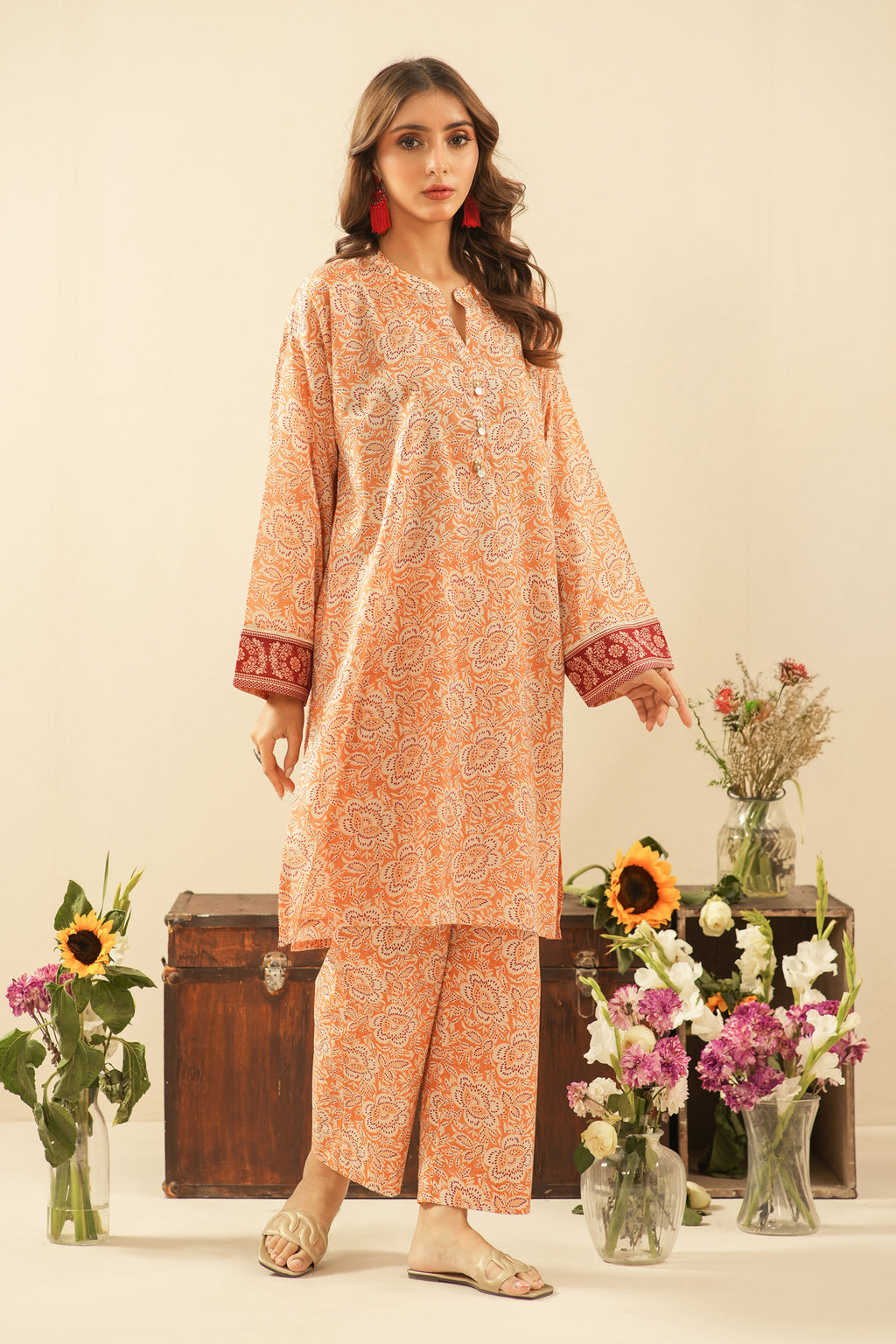 PRINTED CAMBRIC STITCHED 2 PIECE SUIT