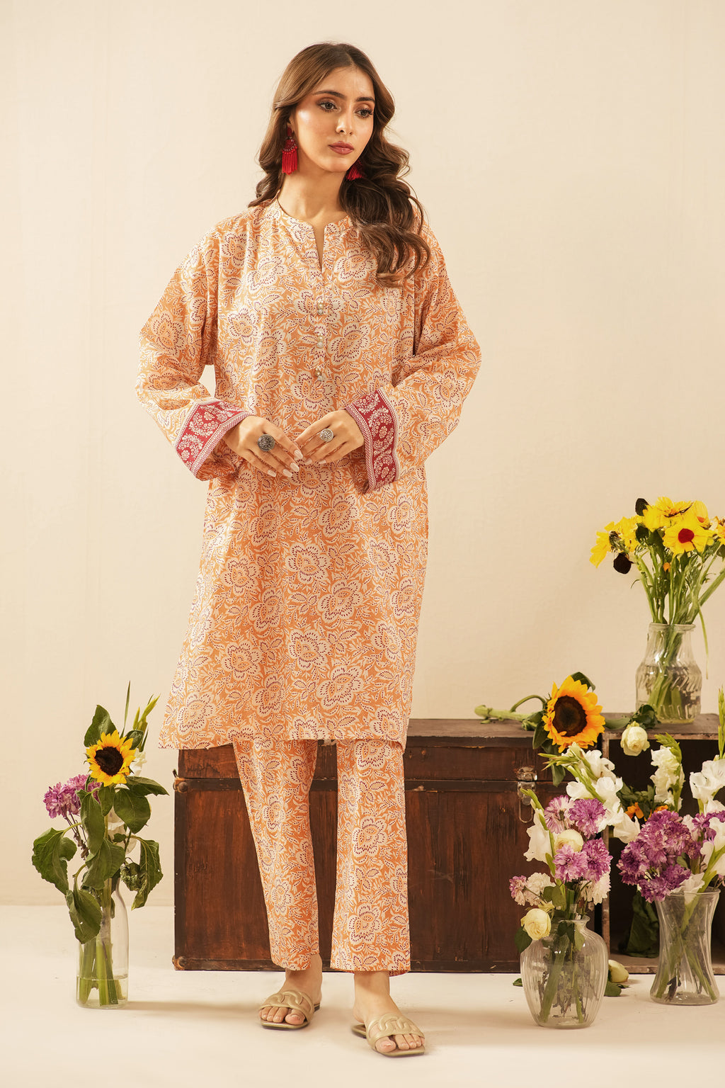 PRINTED CAMBRIC STITCHED 2 PIECE SUIT