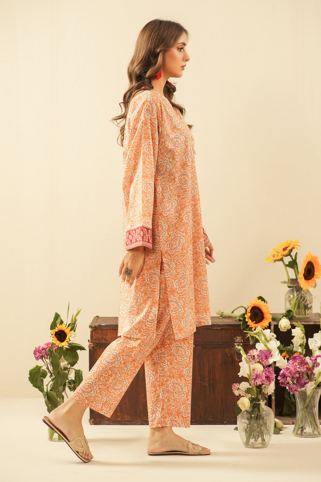 PRINTED CAMBRIC STITCHED 2 PIECE SUIT
