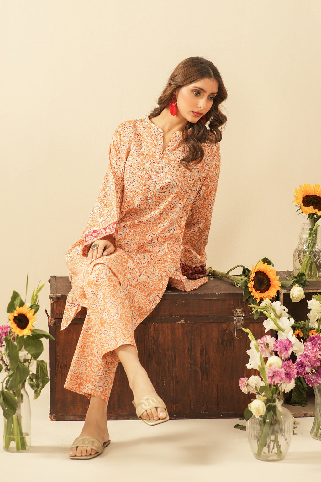 PRINTED CAMBRIC STITCHED 2 PIECE SUIT
