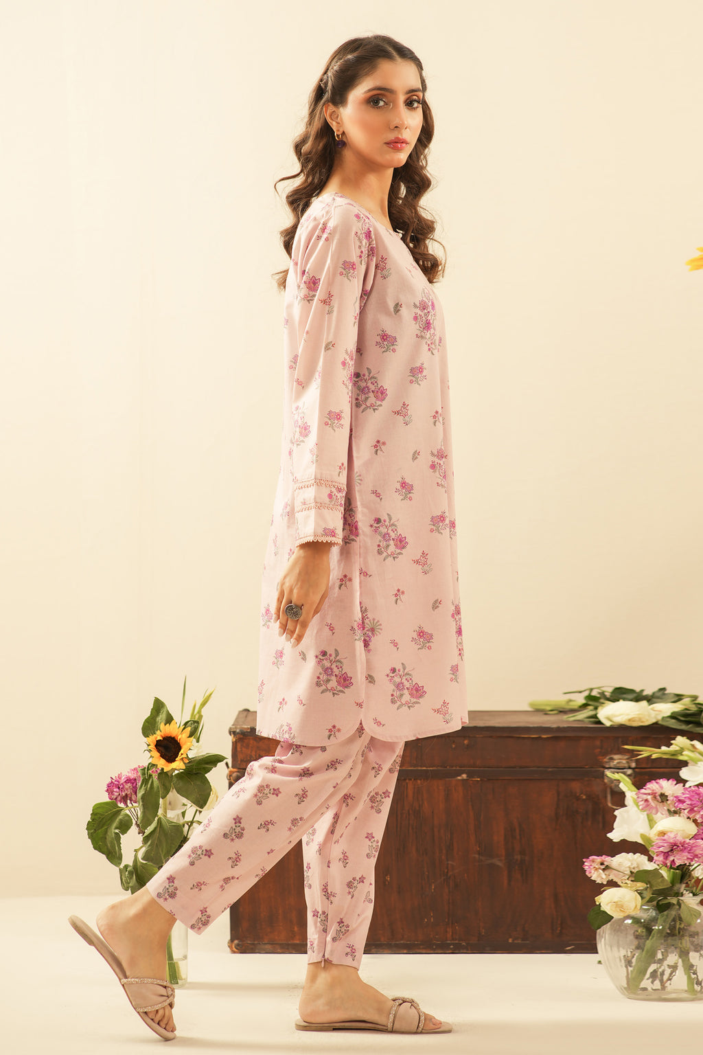 PRINTED CAMBRIC STITCHED 2 PIECE SUIT