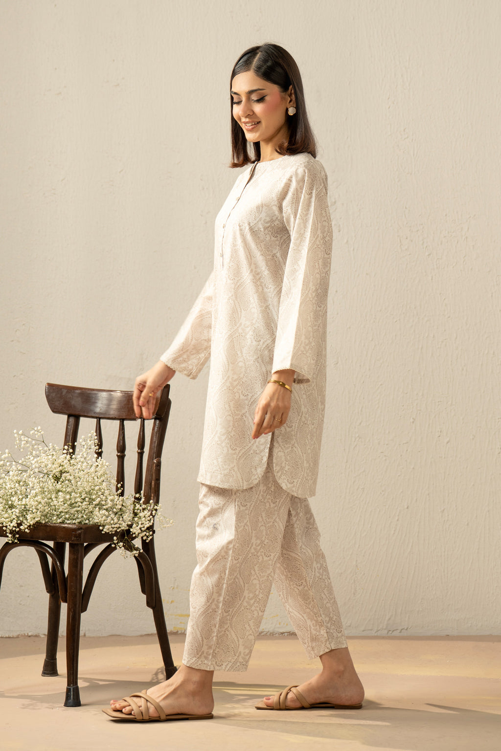 PRINTED CAMBRIC STITCHED 2 PIECE SUIT