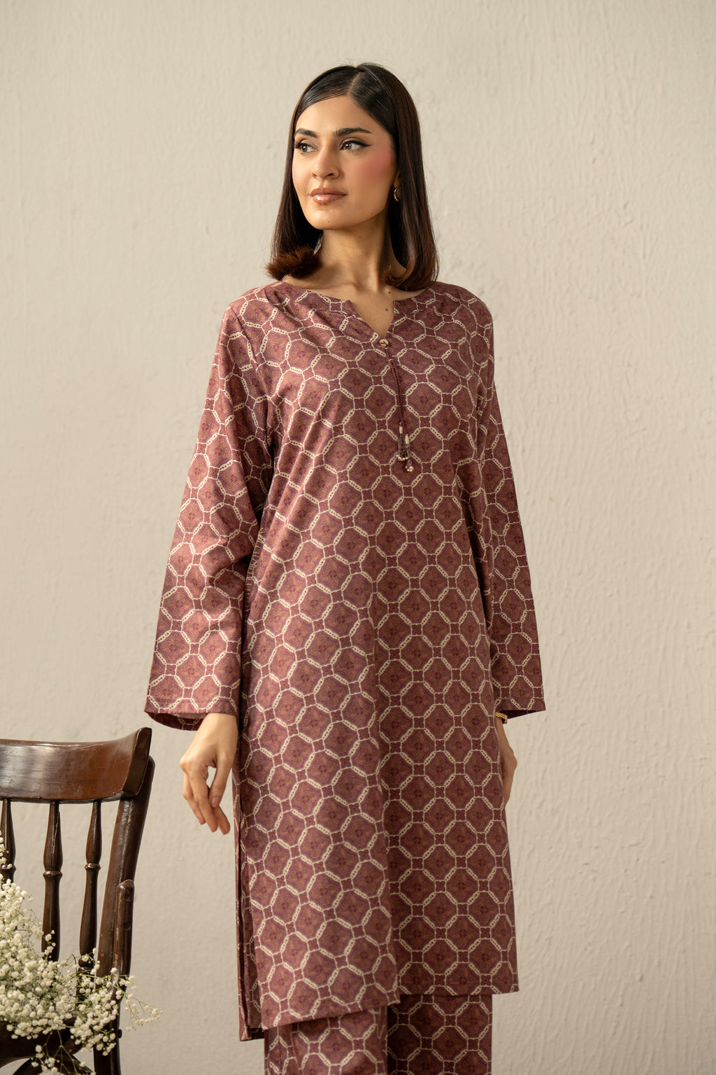 PRINTED COTTON LINEN VISCOSE STITCHED 2 PIECE SUIT