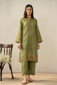 PRINTED EMBROIDERED RAW SILK STITCHED 2 PIECE SUIT