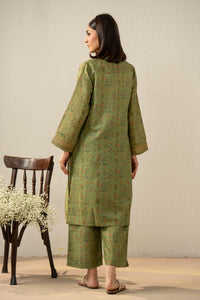 PRINTED EMBROIDERED RAW SILK STITCHED 2 PIECE SUIT