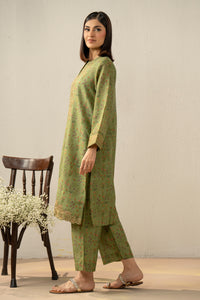 PRINTED EMBROIDERED RAW SILK STITCHED 2 PIECE SUIT