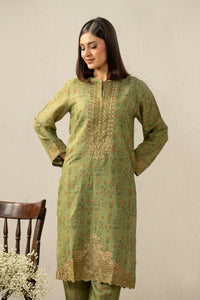 PRINTED EMBROIDERED RAW SILK STITCHED 2 PIECE SUIT