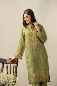 PRINTED EMBROIDERED RAW SILK STITCHED 2 PIECE SUIT