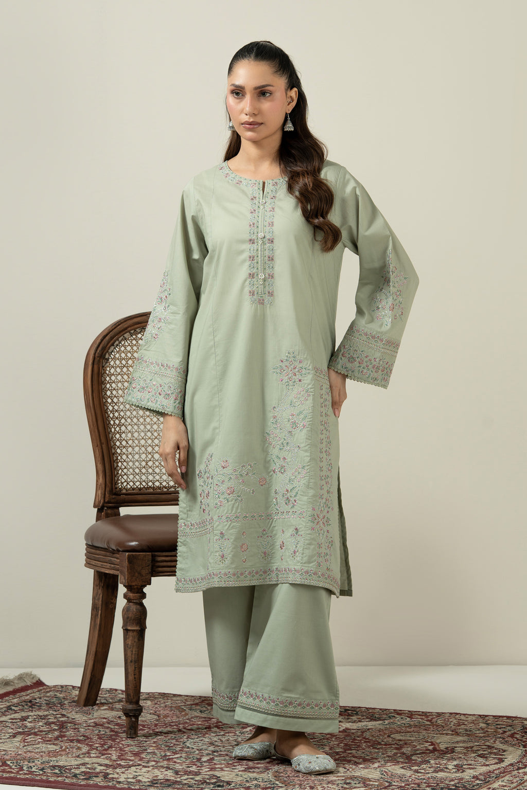 EMBROIDERED CAMBRIC STITCHED SHIRT BOTTOM SUIT