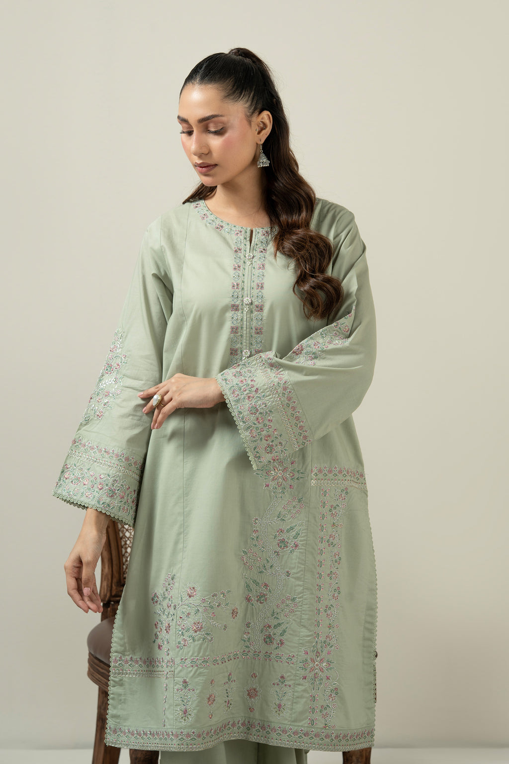 EMBROIDERED CAMBRIC STITCHED SHIRT BOTTOM SUIT