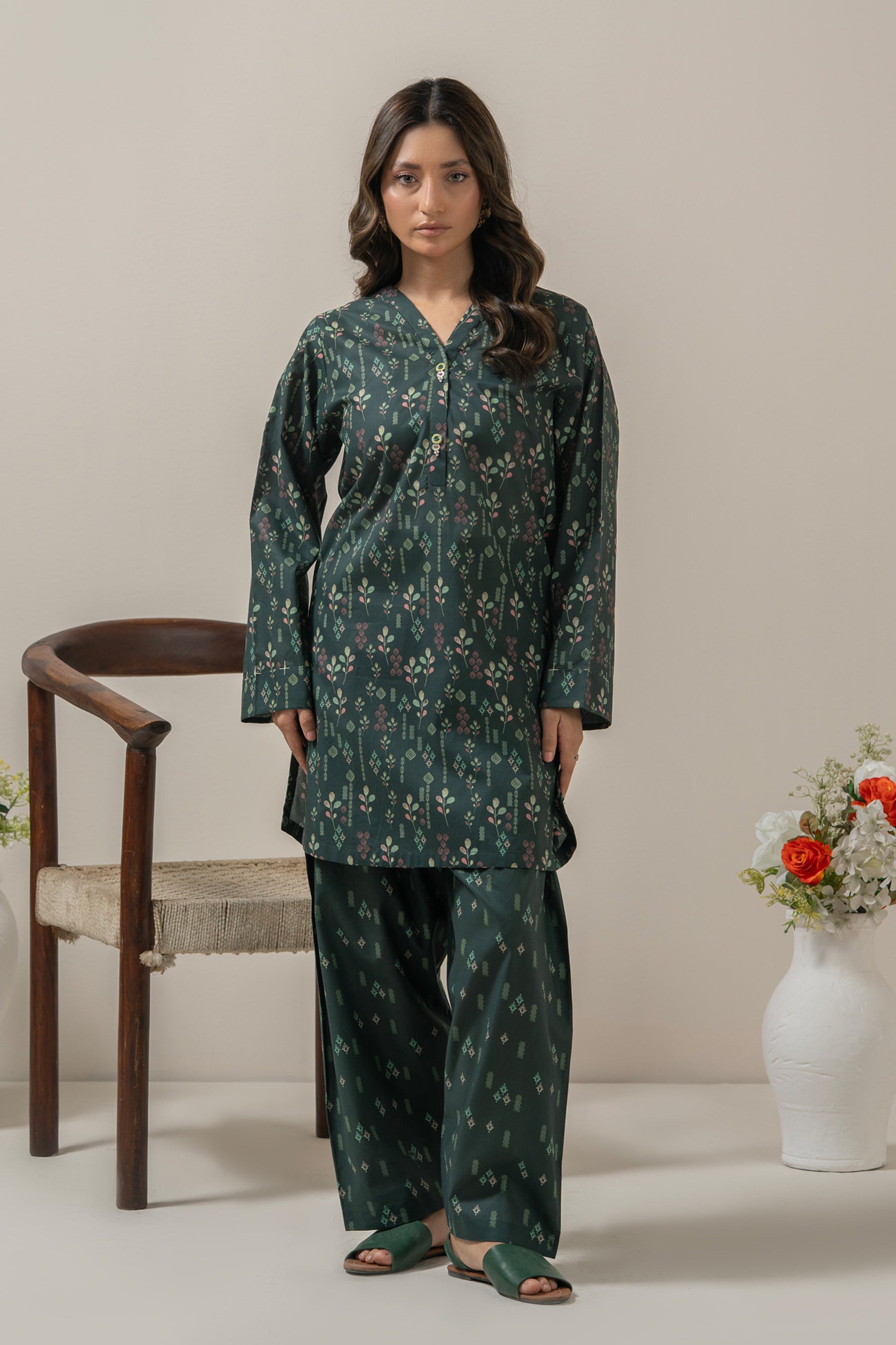 PRINTED CAMBRIC STITCHED SHIRT BOTTOM SUIT