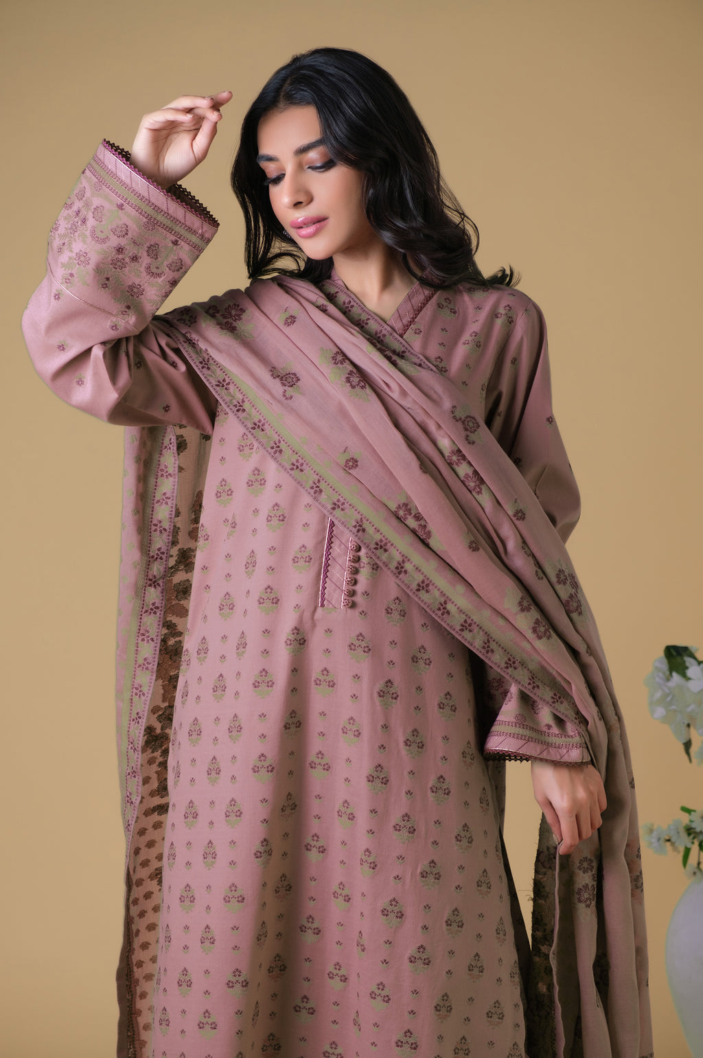Stitched 3 Pieces Dyed Jacquard Suit