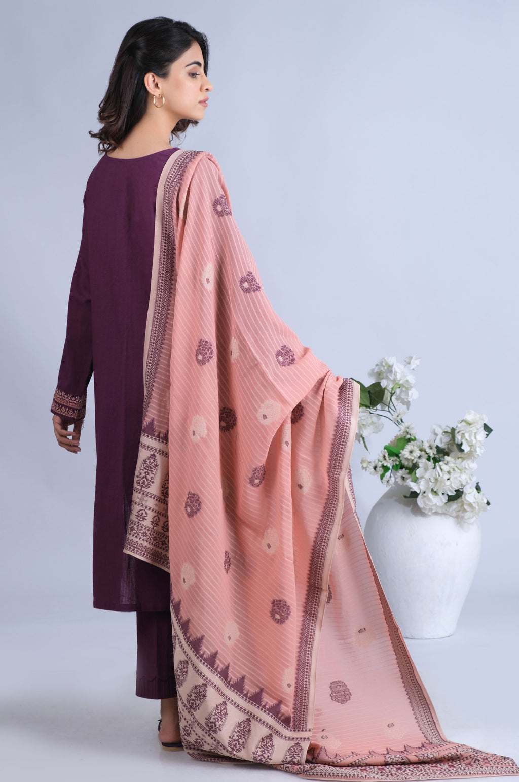 Stitched 3 Piece Embroidered Textured Slub Lawn