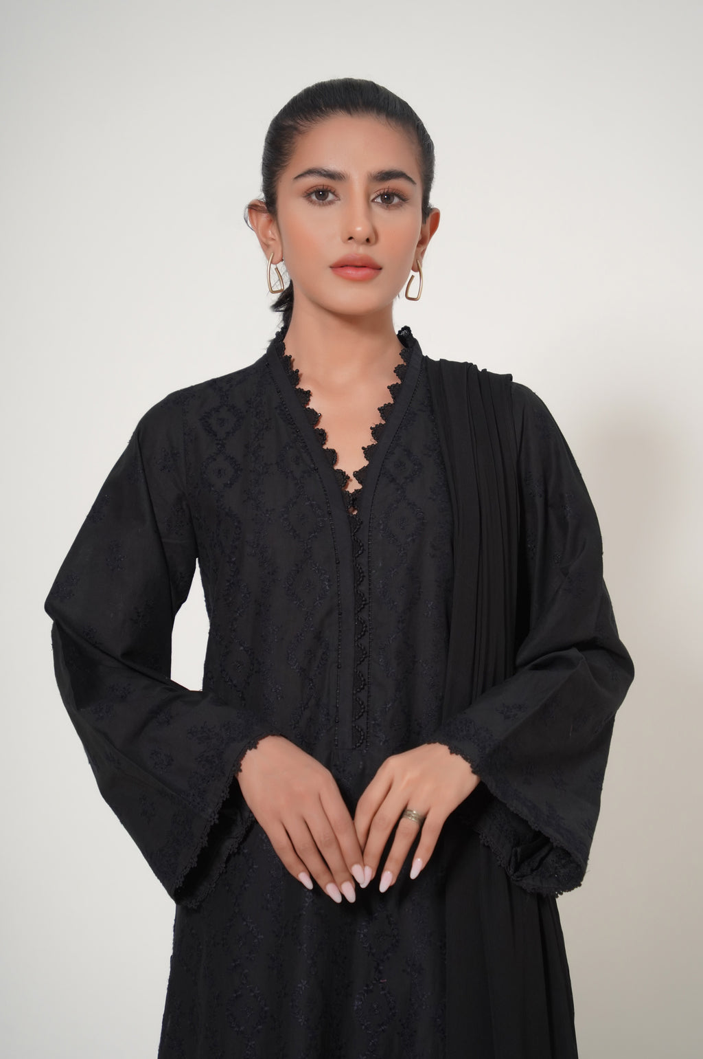 princess polly baby blue dress Black Ethereal Chikankari & Mukaish Work Ensemble 42 / Black / Viscose main image 0