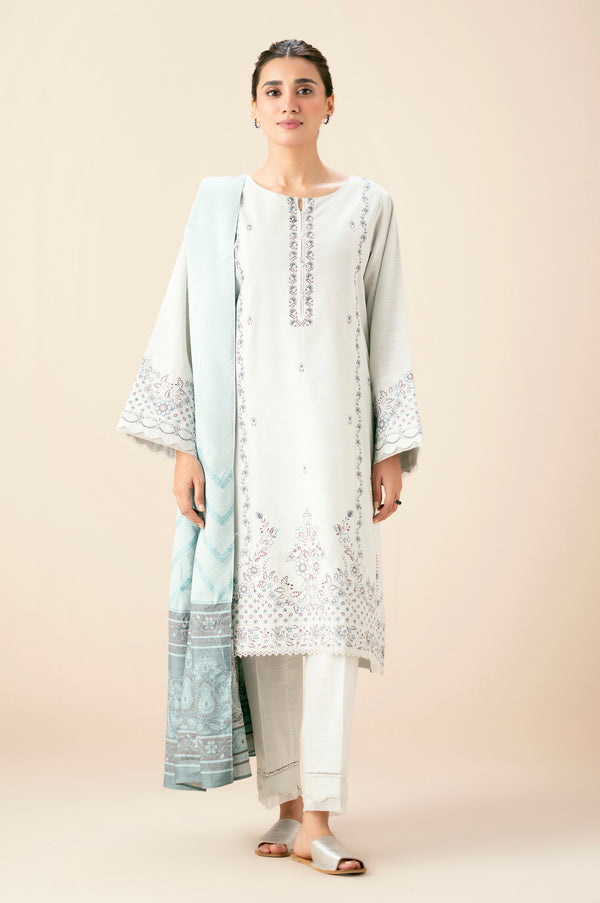 Stitched 3 Piece Embroidered Khaddar Suit