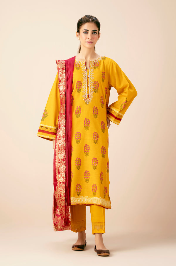 Stitched 3 Piece Printed Khaddar Suit