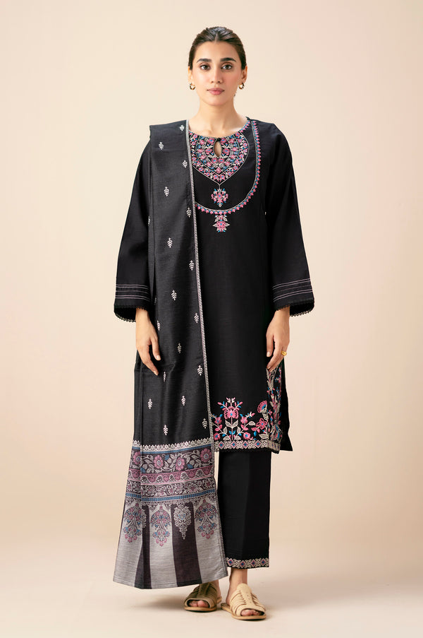 Stitched 3 Piece Embroidered Khaddar Suit