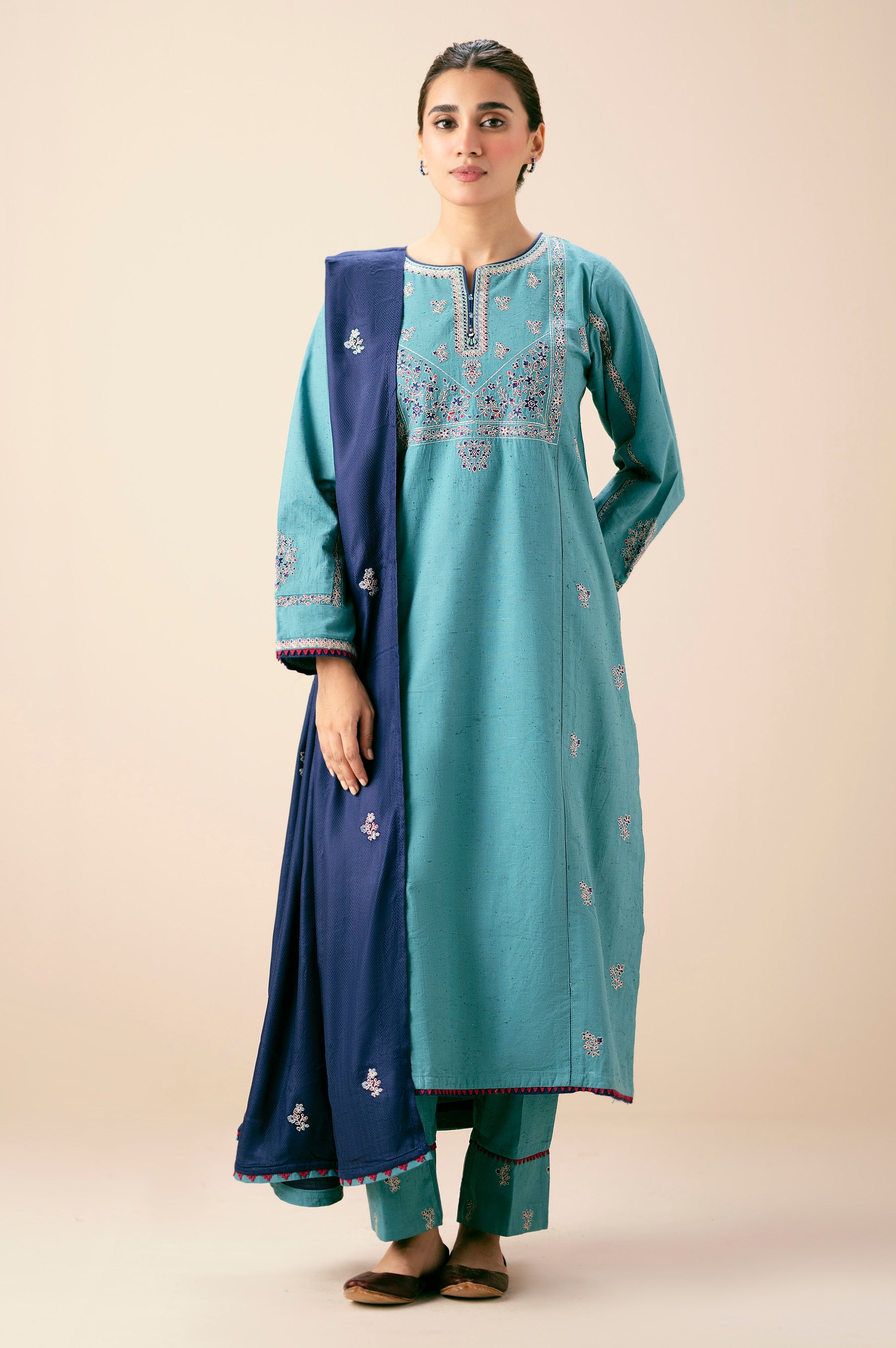 EMBROIDERED MULTI NEPS STITCHED SHIRT BOTTOM SUIT