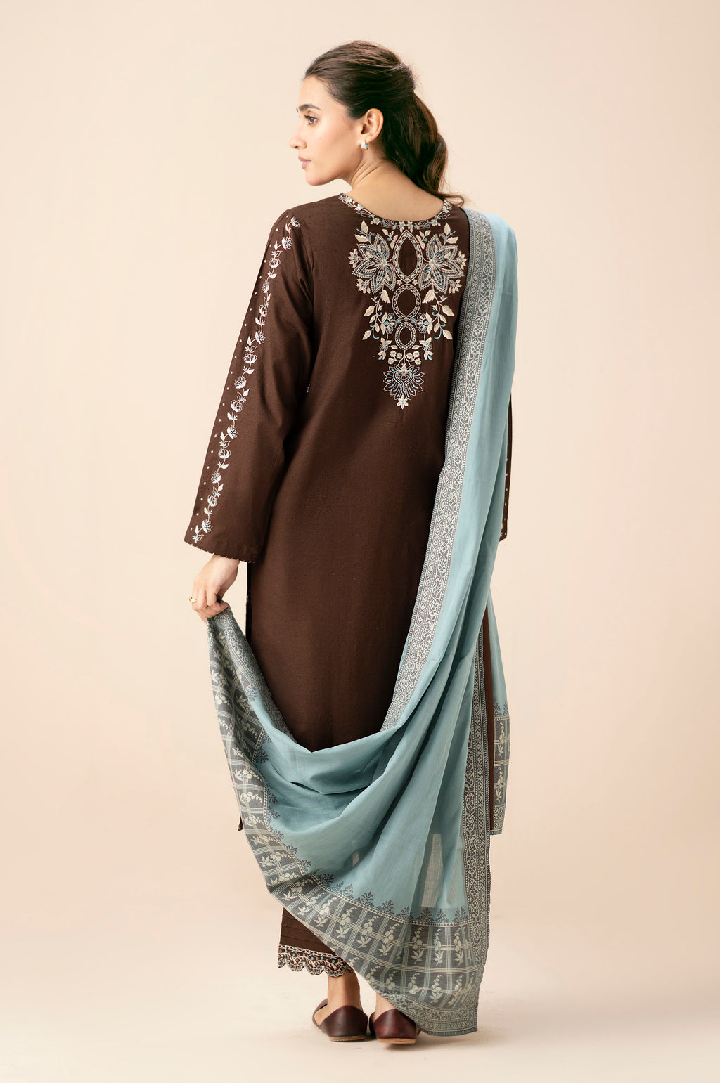 Stitched 3 Piece Embroidered Textured Slub Suit