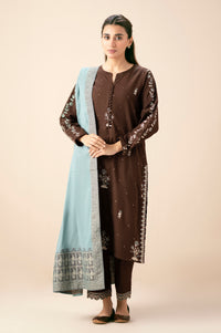 Stitched 3 Piece Embroidered Textured Slub Suit