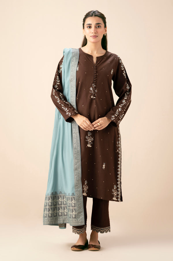 Stitched 3 Piece Embroidered Textured Slub Suit