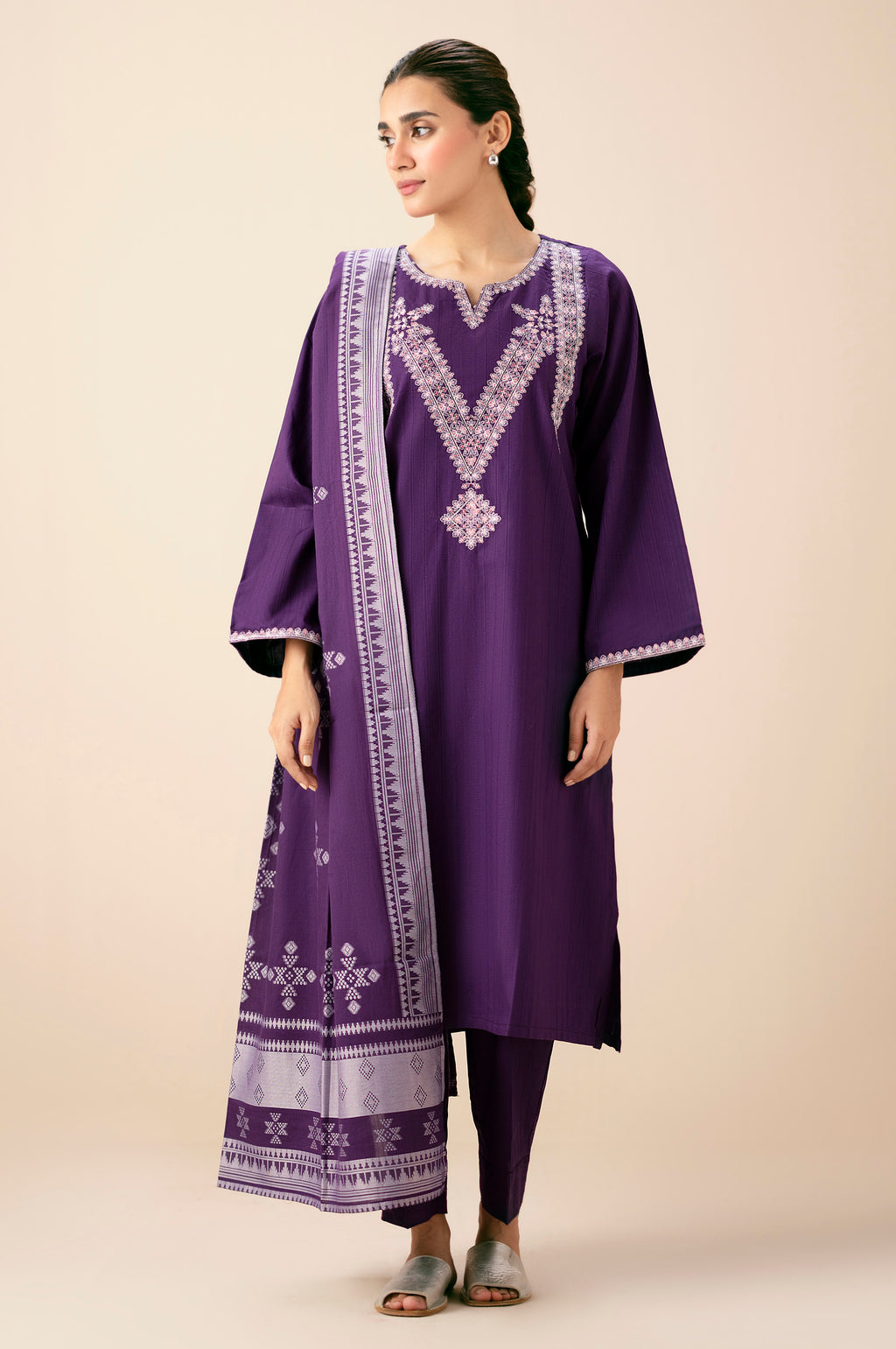 Stitched 3 Piece Textured Slub Suit