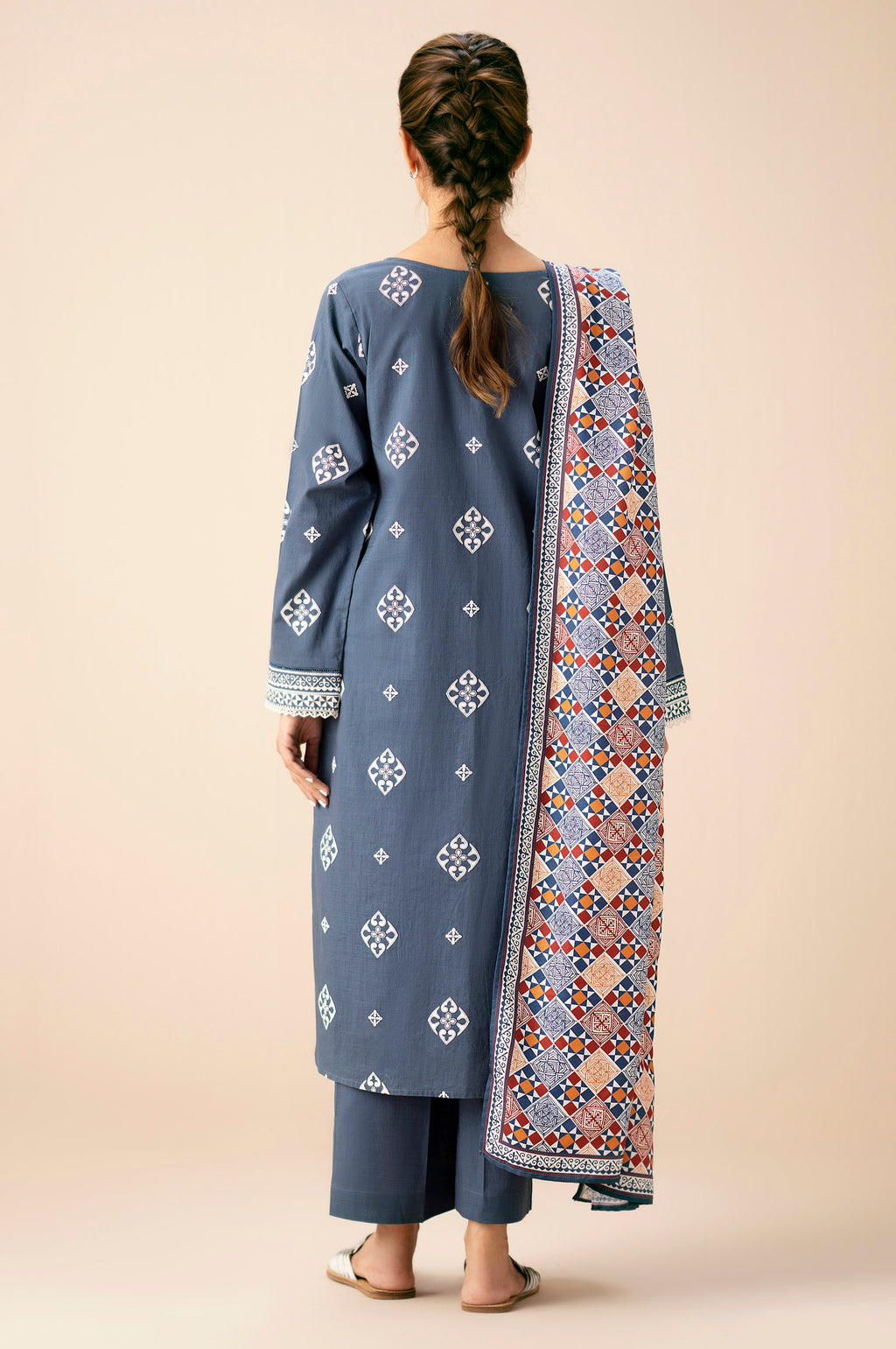 Stitched 3 Piece Puff Print Both Side Slub Suit