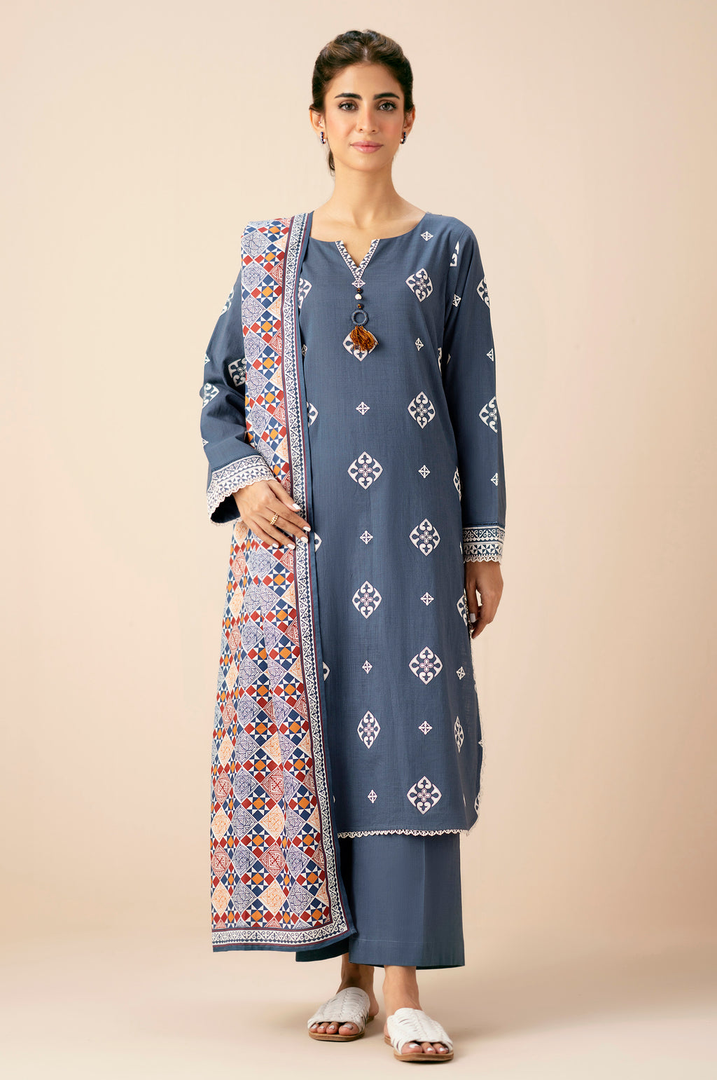 Stitched 3 Piece Puff Print Both Side Slub Suit