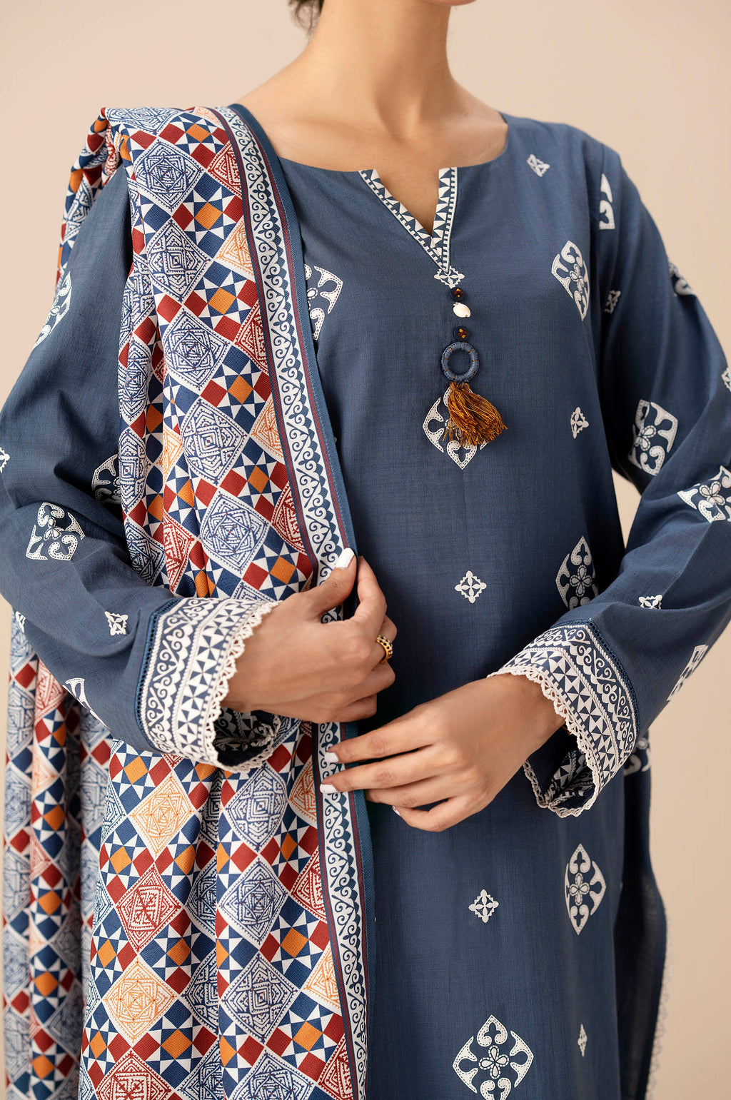 Stitched 3 Piece Puff Print Both Side Slub Suit