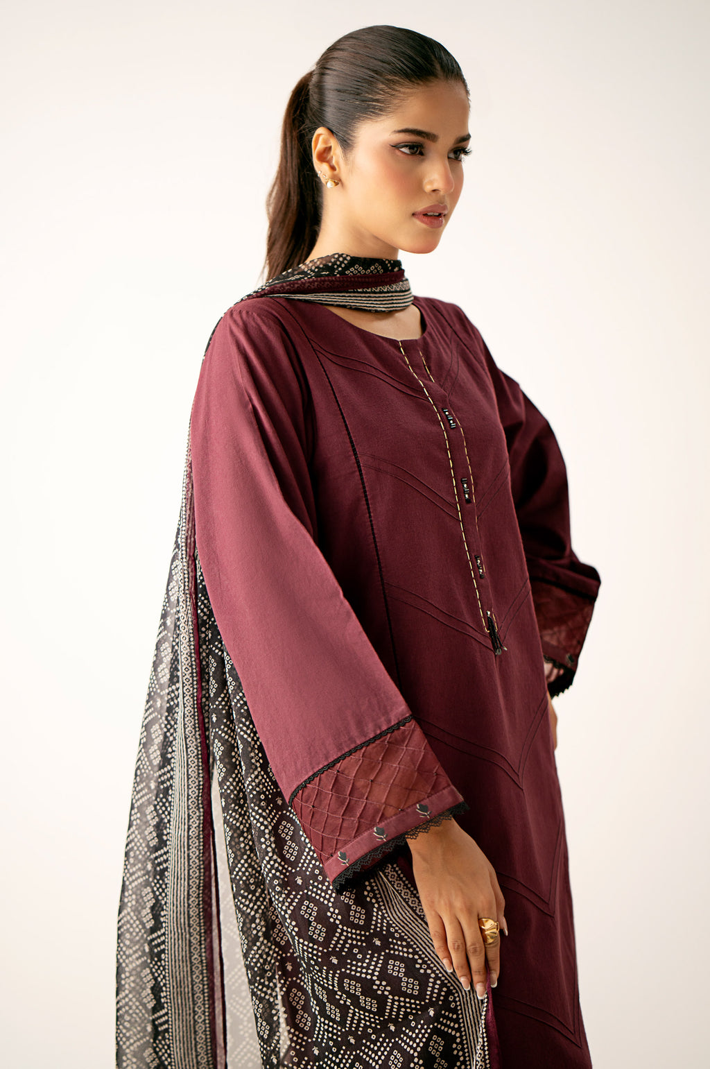 Stitched 3 Piece Pima Cotton Shirt with Digital Printed Chiffon Dupatta