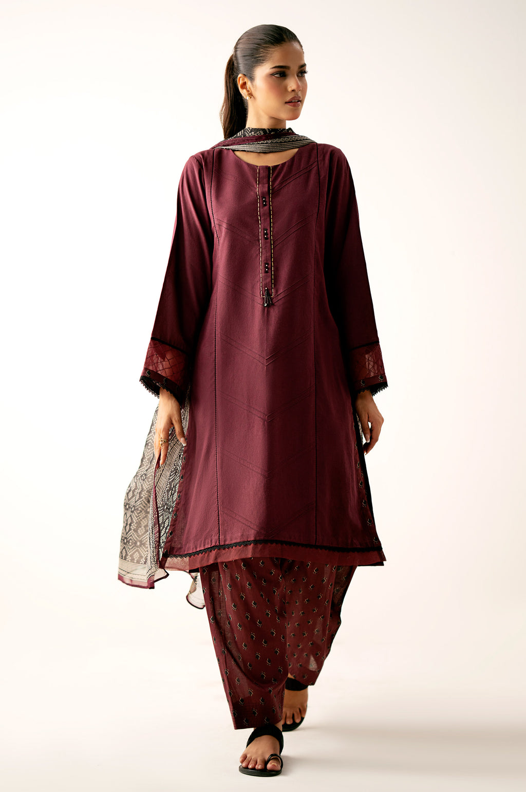 Stitched 3 Piece Pima Cotton Shirt with Digital Printed Chiffon Dupatta