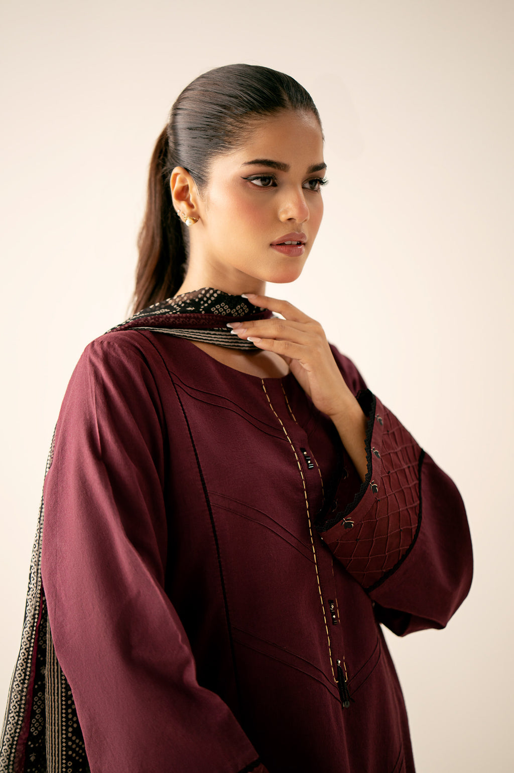 Stitched 3 Piece Pima Cotton Shirt with Digital Printed Chiffon Dupatta