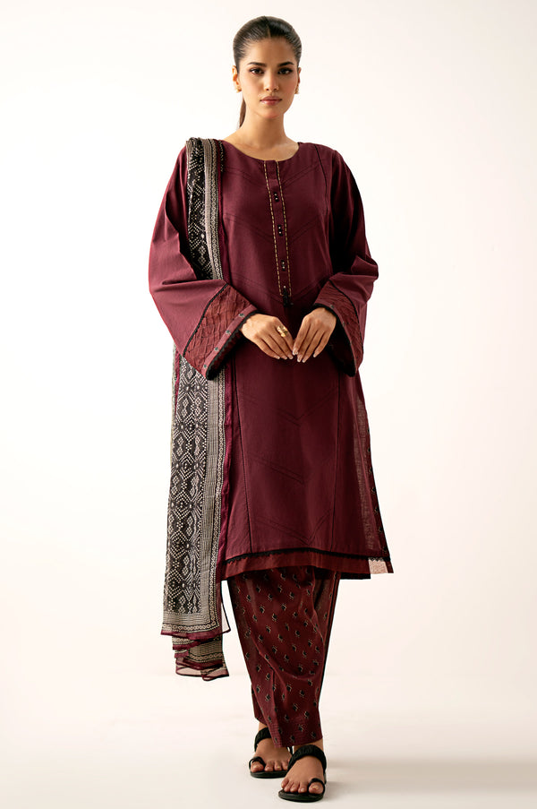 Stitched 3 Piece Pima Cotton Shirt with Digital Printed Chiffon Dupatta