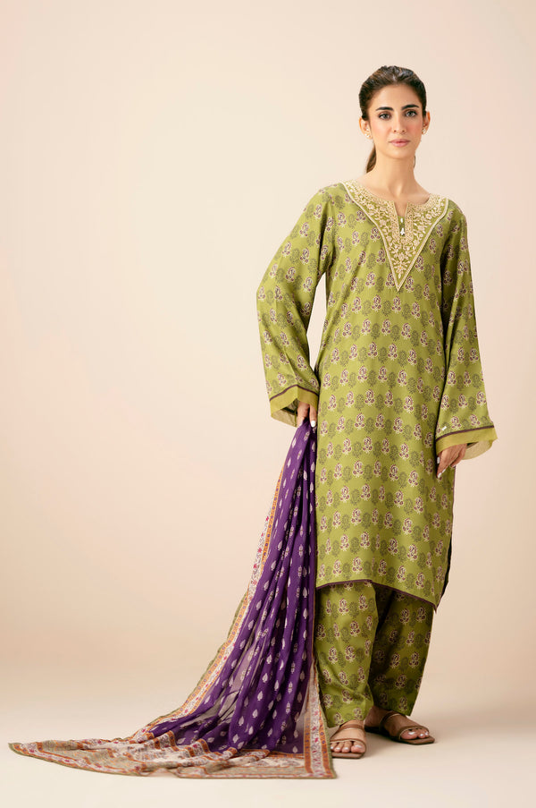 Stitched 3 Piece Printed Embroidered Viscose Crepe Suit