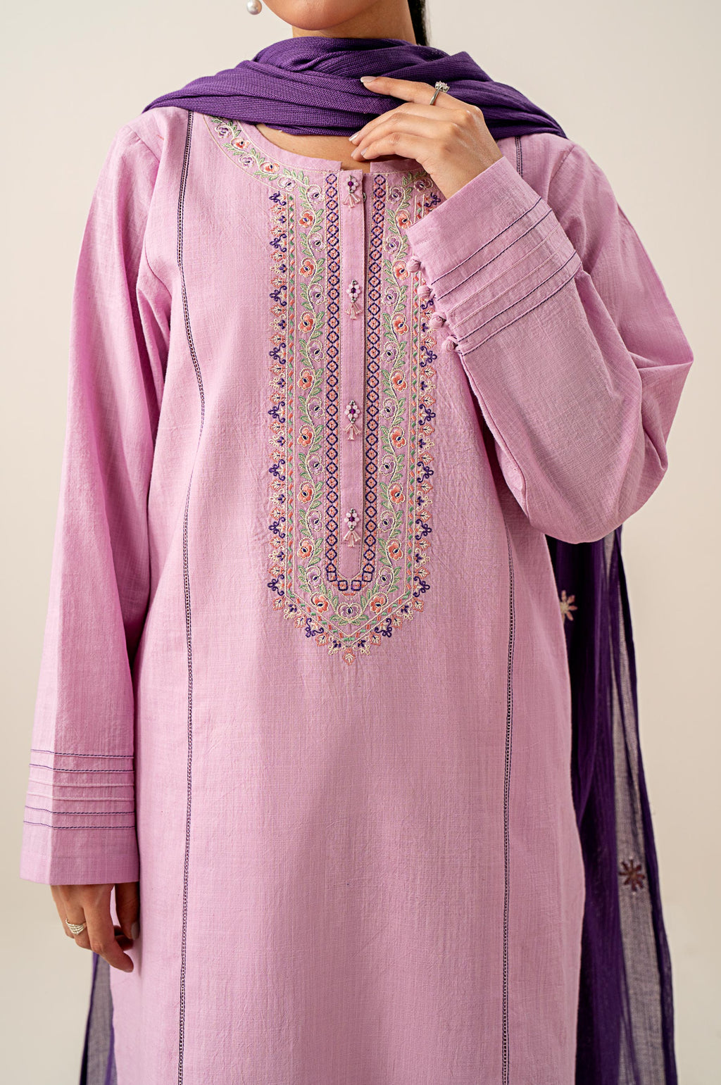 Stitched 3 Piece Embroidered Slub Lawn Suit