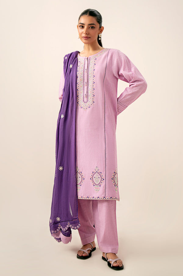 Unstitched 3 Piece Embroidered Slub Lawn with Cotton Net Dupatta