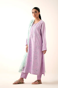 Stitched 3 Piece Embroidered Oak Silk Suit with Cotton Net Jacquard Dupatta