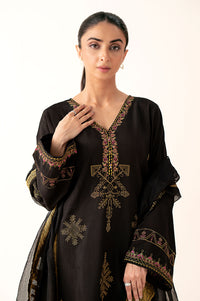 Stitched 3 Piece Embroidered Oak Silk Suit with Cotton Net Jacquard Dupatta