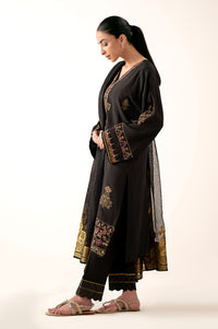 Stitched 3 Piece Embroidered Oak Silk Suit with Cotton Net Jacquard Dupatta