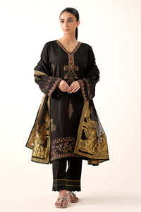 Stitched 3 Piece Embroidered Oak Silk Suit with Cotton Net Jacquard Dupatta