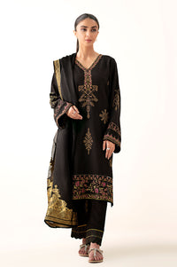 Stitched 3 Piece Embroidered Oak Silk Suit with Cotton Net Jacquard Dupatta
