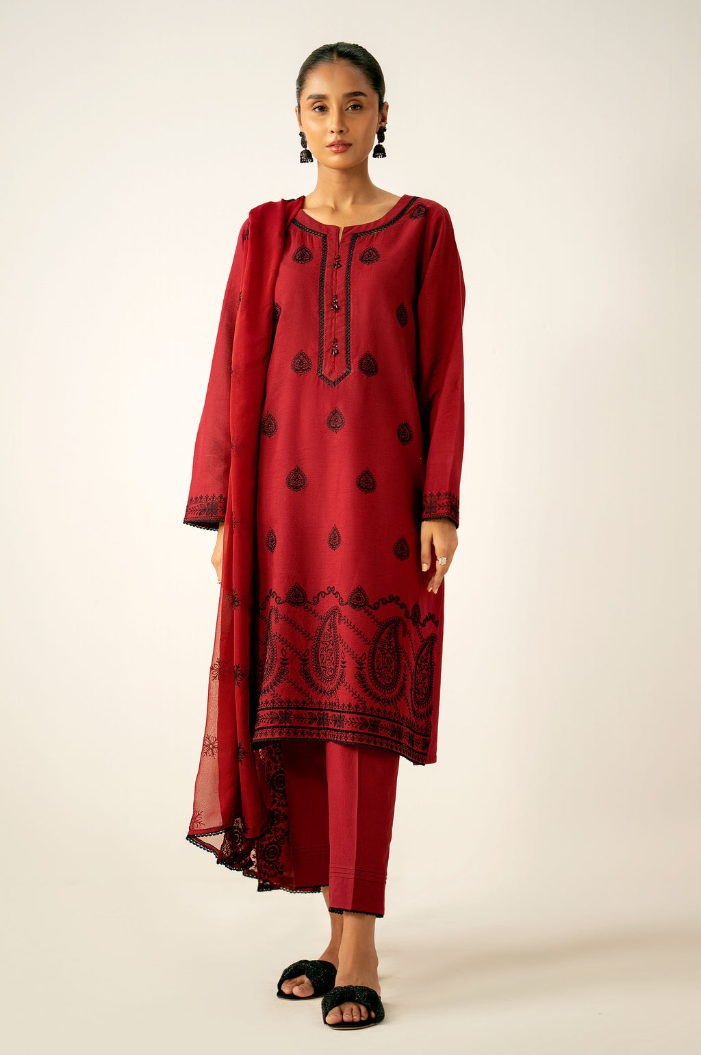 Stitched 3 Piece Embroidered Chikankari Suit