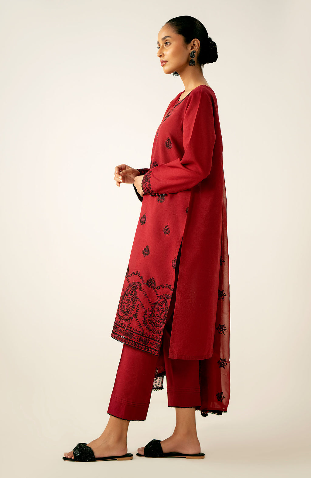 Stitched 3 Piece Embroidered Chikankari Suit