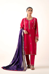 Stitched 3 Piece Embroidered Lawn Suit with Dobby Mysuri Lawn Dyed Dupatta