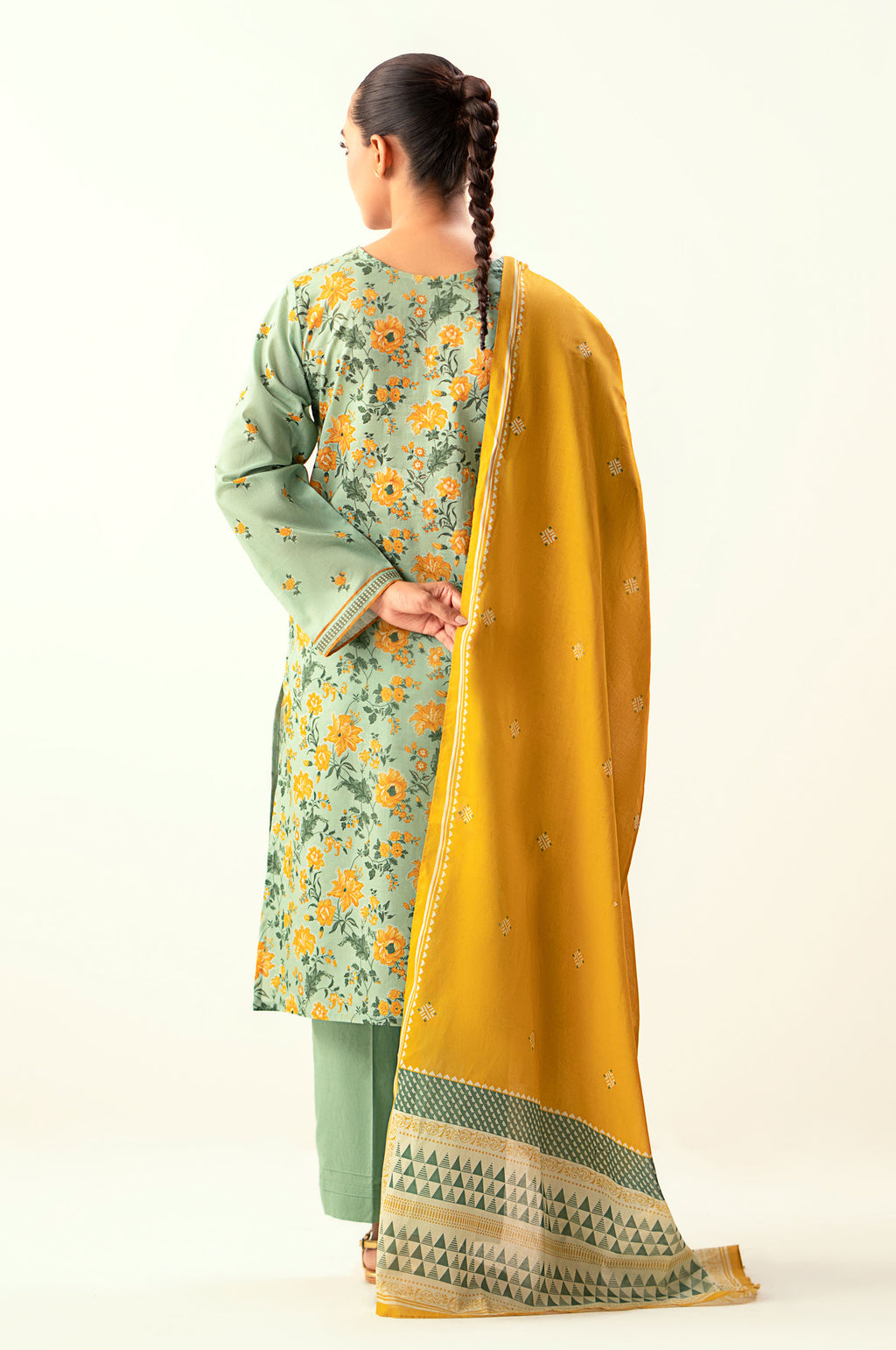 Stitched 3 Piece Printed Lawn Suit with Dyed Cambric Bottom