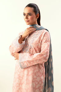 Stitched 3 Piece Embroidered Lawn Suit with Dyed Cambric Bottom